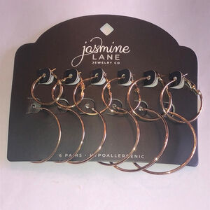 Jasmine Lane 6 Pairs Gold Tone Boho Hoop Earrings Set
